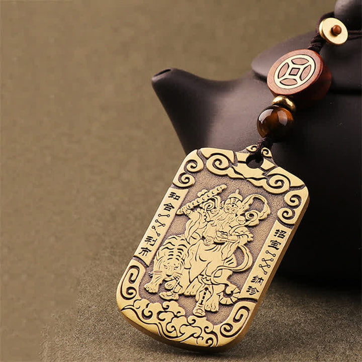 Buddha Stones Gott des Reichtums Zhao Gongming Kupfer Schutz Halskette Anhänger Schlüsselanhänger