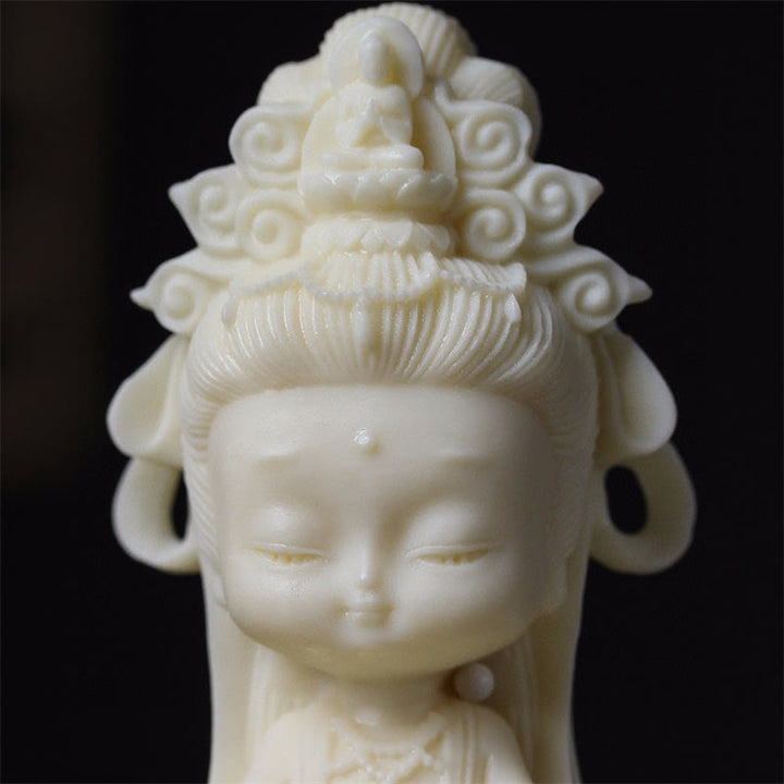Buddha Stones Mini Elfenbeinfrucht Kwan Yin Avalokitesvara Lotus Reichtum Schreibtischdekoration