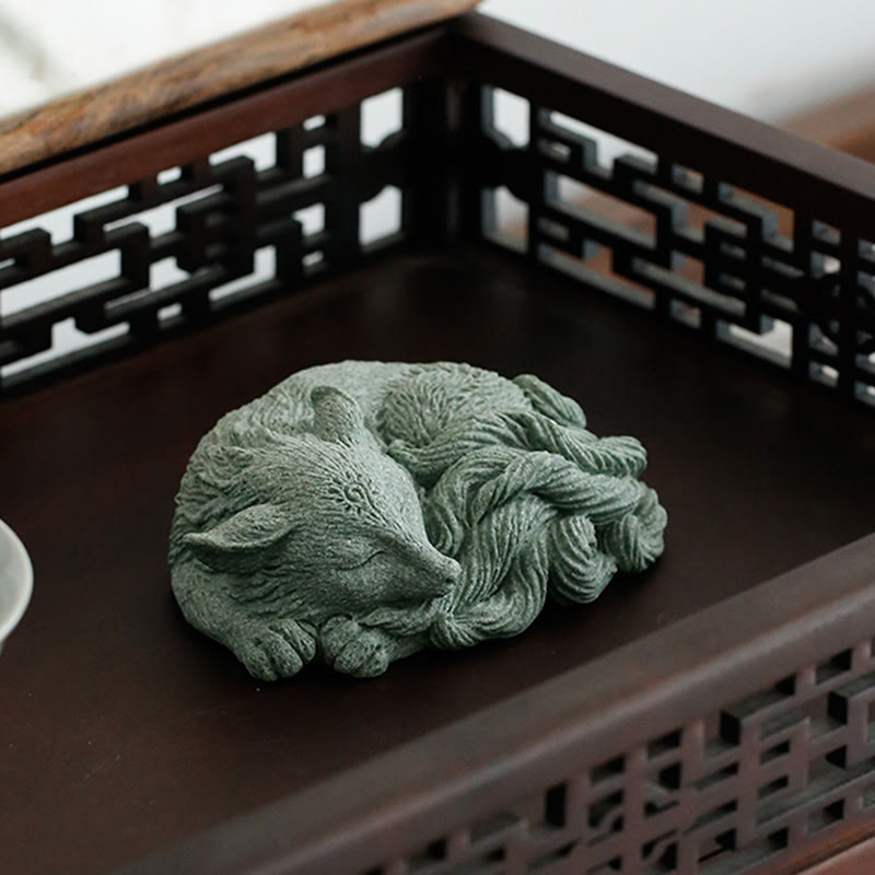 Buddha Stones Kleiner neunschwänziger Fuchs zum Schutz für Zuhause, Tee, Haustier, Dekoration - image 1