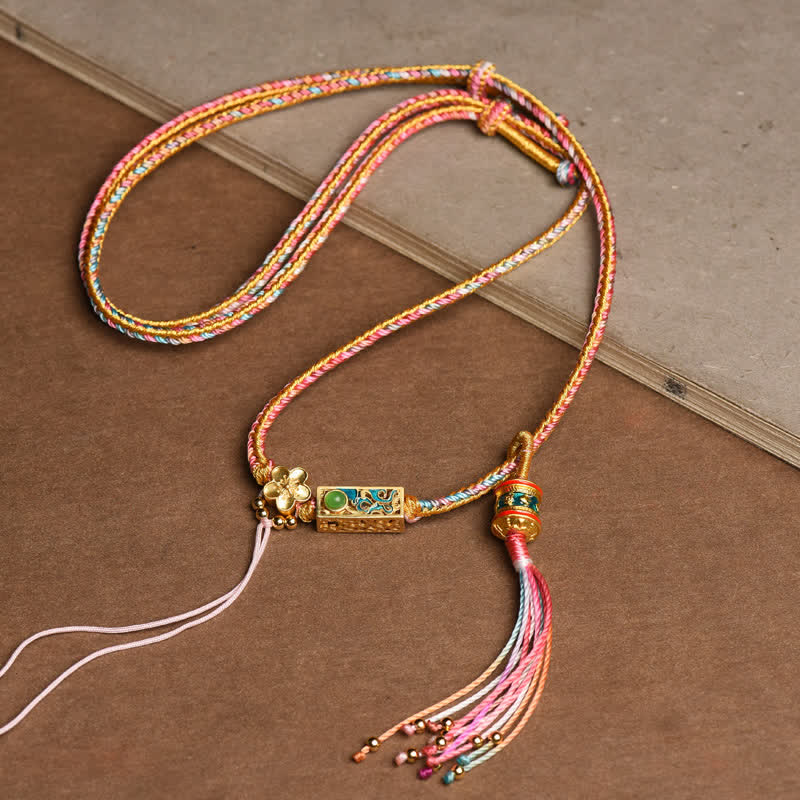 Buddha Stones, bunte Schnur, Kupfer-Reichtums-Halsketten-Anhänger - Rosa - image 0