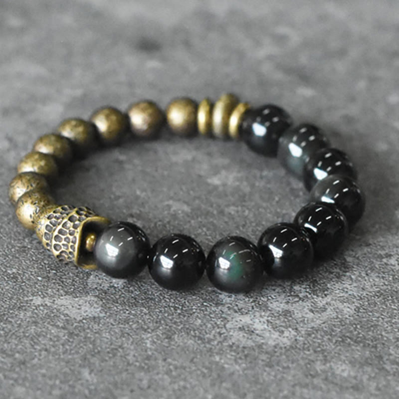 Buddha Stones Regenbogen-Obsidian-Kupferperlen-Armband mit positiver Transformation