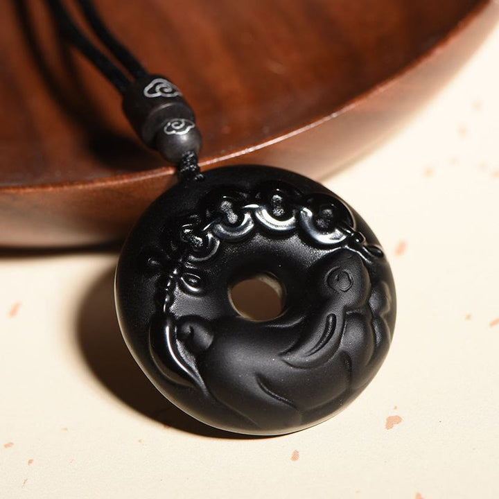 Buddha Stones, chinesisches Sternzeichen, natürlicher schwarzer Obsidian, Friedensschnalle, Stärke-Halsketten-Anhänger - image 3