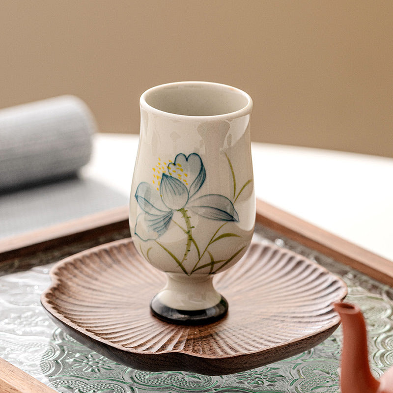 Buddha Stones Handbemalte Lotusblüten-Teetasse aus Keramik, Kung-Fu-Teetasse