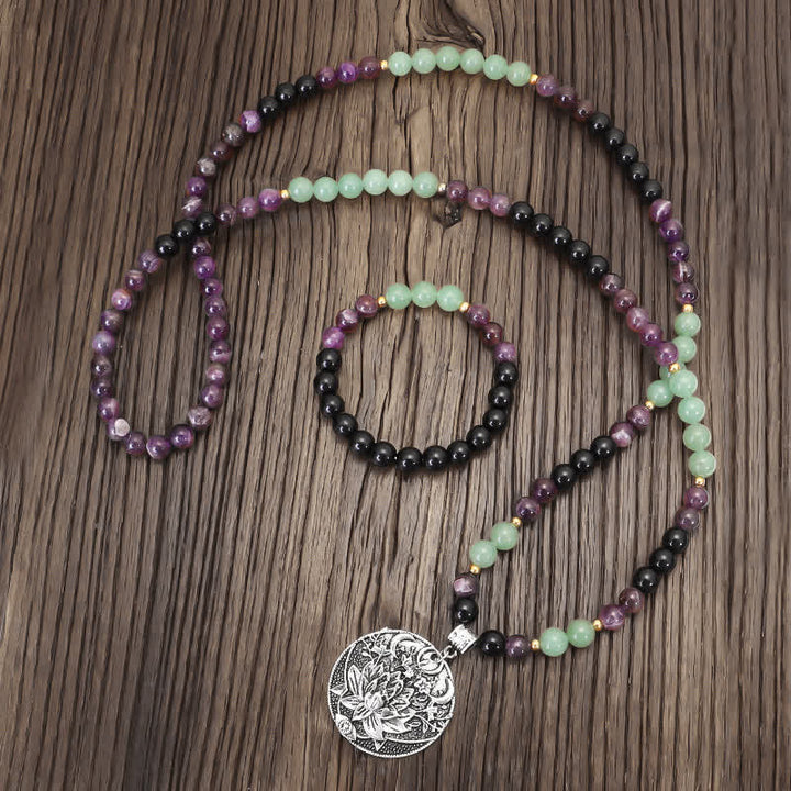 Buddha Stones 108 Mala-Perlen, Amethyst, grüner Aventurin, Lotus, Meditationsarmband - image 1