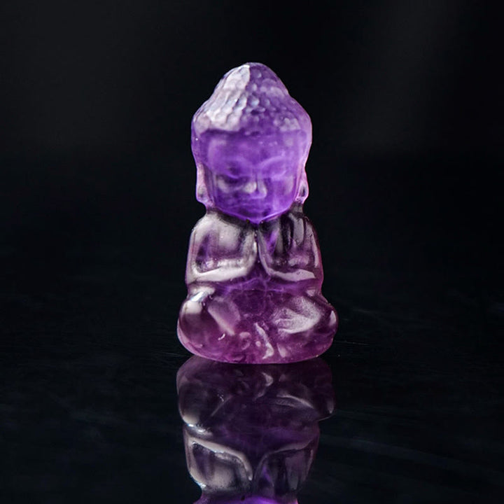 Buddha Stones, verschiedene Kristalle, Amethyst, rosa Kristall, Weiß Kristall, Citrin, Buddha, geschnitzt, spirituelle Heilung, Halskette, Anhänger, Dekoration - Amethyst - Dekoration 1,4 x 2,6 cm - image 1