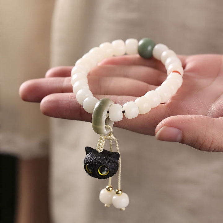 Armband mit Buddha Stonesn, natürlichem Bodhi-Samen, afrikanischem Schwarzholz, hübscher Katzenanhänger, Friedensharmonie - image 4