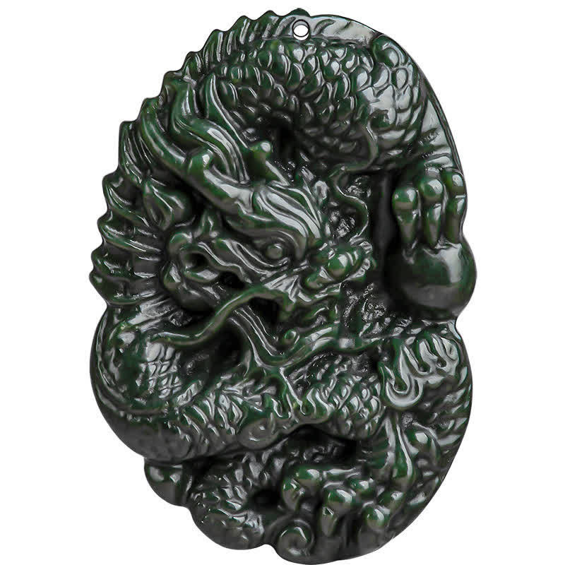 Buddha Stones Hetian Cyan Jade Dragon Success Harmony Halskette Perlenschnur Anhänger - image 12