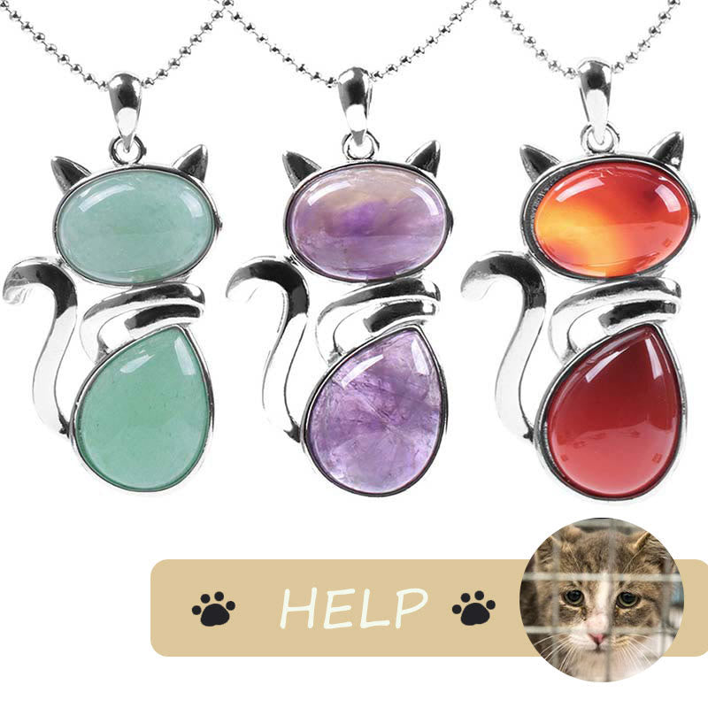 „Save A Cat“-Halskette mit niedlichem Katzenmuster, natürlichem Kristallschutz und katzenliebendem Anhänger - image 2