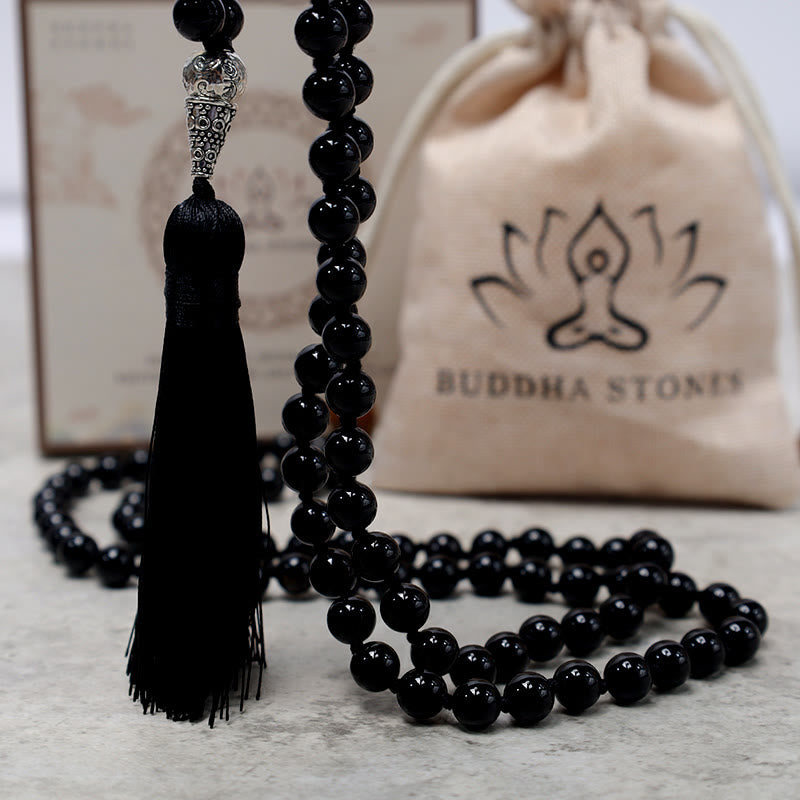 Buddha Stones 108 Mala Black Onyx Perlen Yoga Meditation Gebetsperlen Halskette