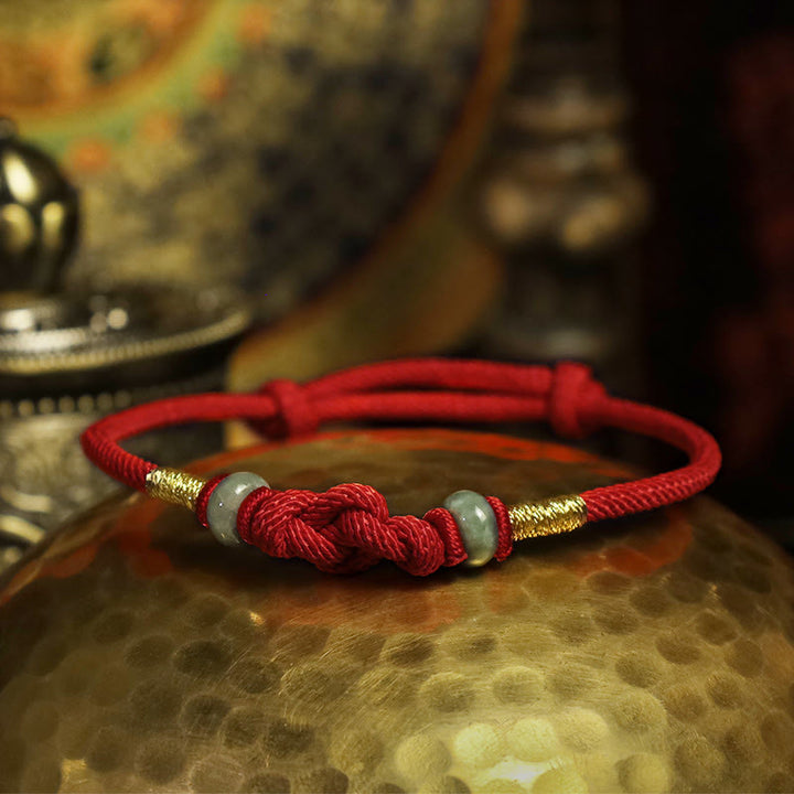 Geflochtenes Armband mit Buddha Stonesn, roter Schnur, Jade, Glück, Glücksknoten - image 5