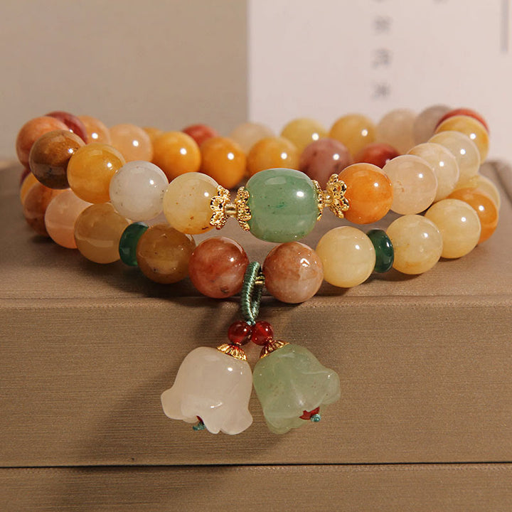 Buddha Stones Tibet Naturgoldseide Jade Doppelschicht Glocke Orchidee Glücksarmband