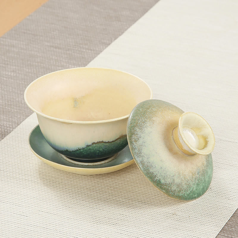 Buddha Stones Green Ocean Waves Design Porzellan Keramik Gaiwan Sancai Teetasse Kung Fu Teetasse und Untertasse mit Deckel - image 1