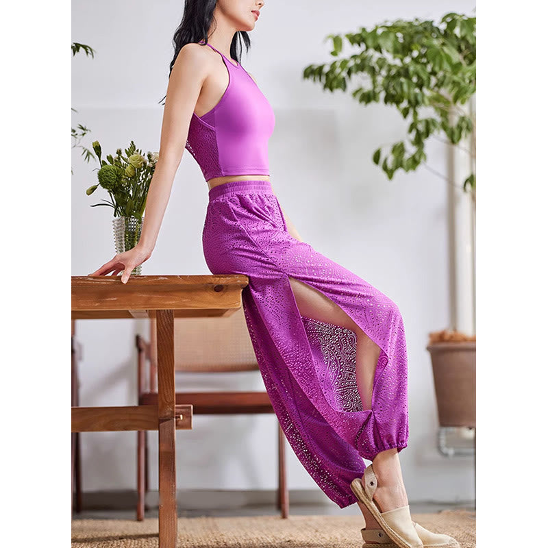 Buddha Stones Cashew Flowers Pattern Lockere Haremshose Damen Yogahose mit seitlichem Schlitz