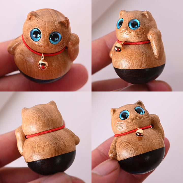 Buddha Stones Mini Glückskatze Kätzchen Phoebe Zhennan Segensdekoration aus Holz - image 9