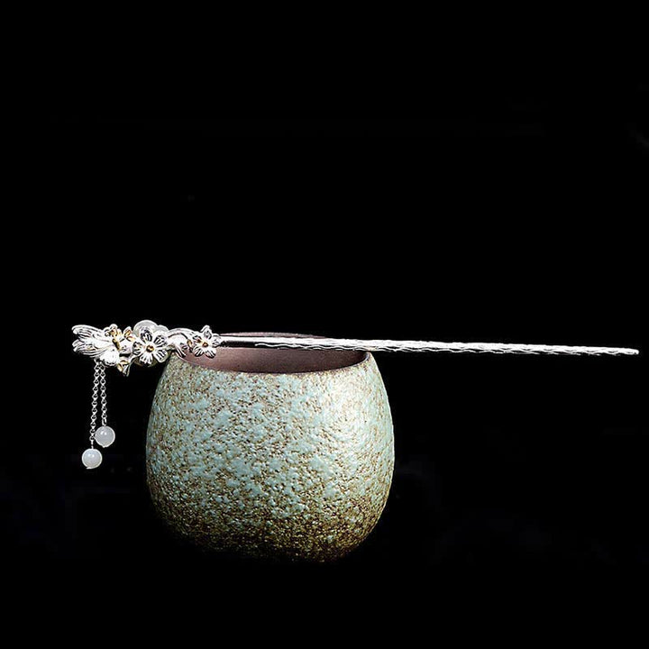 925 Sterling Silber Hetian Weiß Jade Blumen Segen Haarnadel - image 16