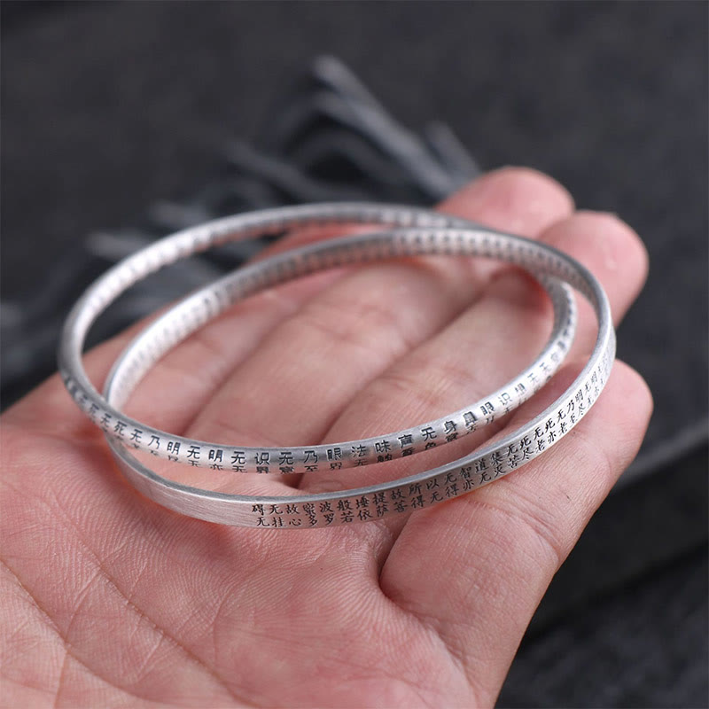 Buddha Stones 999 Sterling Silber Herz Sutra Geschnitzter Schutzarmband Armreif - image 6