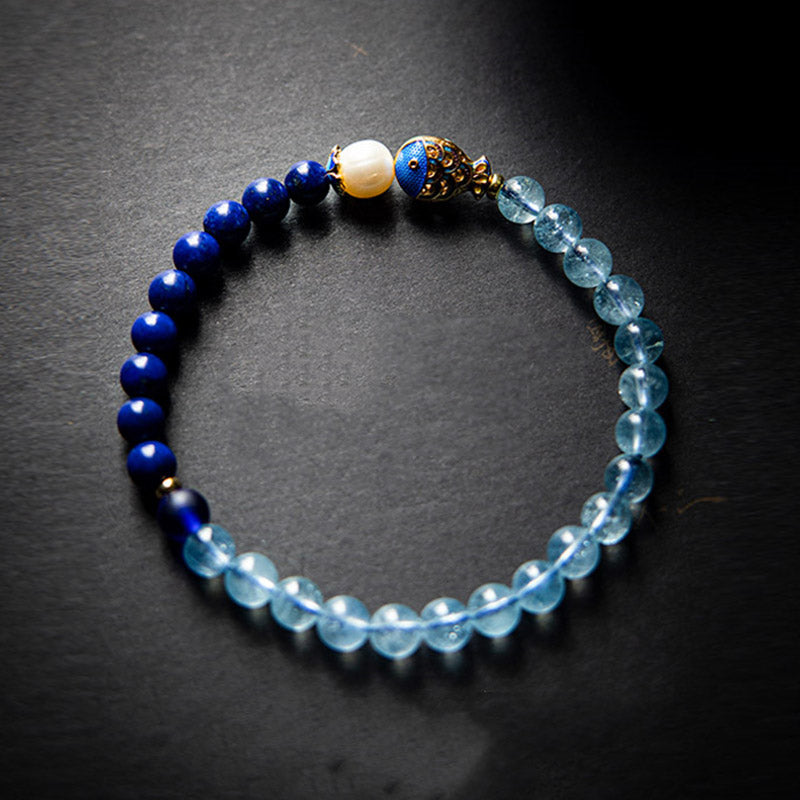 Buddha Stones ​​Natürliches Aquamarin-Lazurit-Lapis-Lazuli-Fisch-Heilarmband - image 2