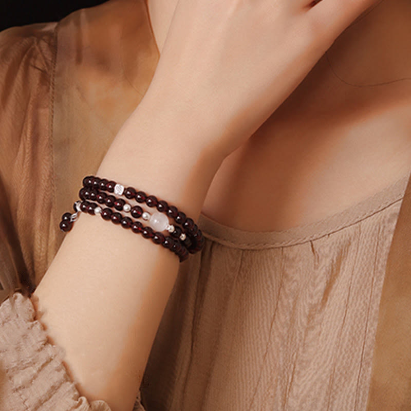 Buddha Stones 925 Sterling Silber Natürlicher Granat Katzenaugenschutz Dreifach gewickeltes Armband - image 10