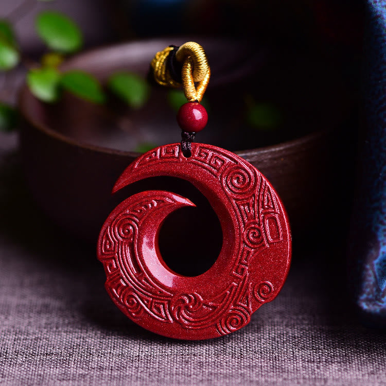 Buddha Stones One's Luck Improves Design Patern Natural Cinnabar Blessing Necklace Pendant - Klein 24*5 mm - image 0