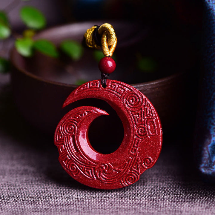 Buddha Stones One's Luck Improves Design Patern Natural Cinnabar Blessing Necklace Pendant - Klein 24*5 mm - image 0