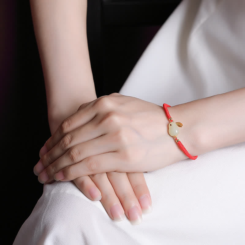 Buddha Stones 925 Sterling Silber Jahr des Kaninchens Hetian Weiß Jade Luck Red String Protection Armband - image 1