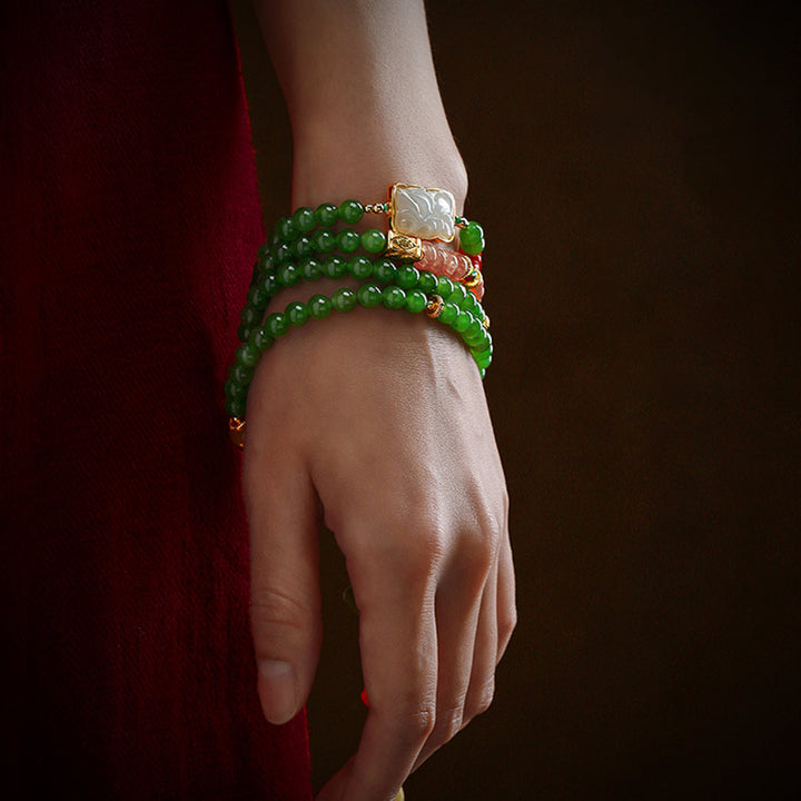 Buddha Stones 108 Mala Perlen Cyan Jade Roter Achat Lachender Buddha Glücksarmband - image 6