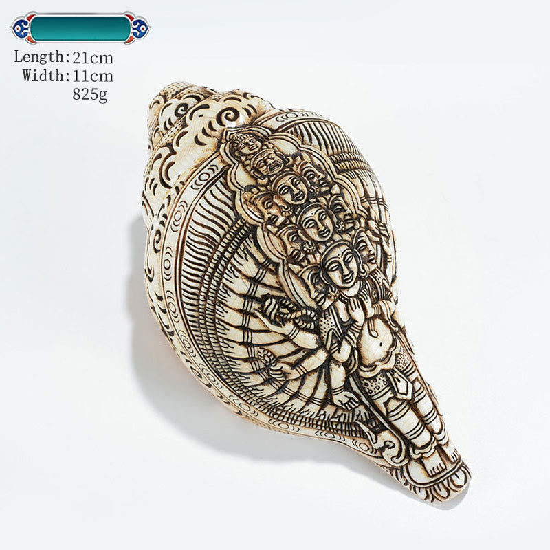 Tibetische handgemachte gravierte Shankha Buddha Avalokitesvara Conch Shell Reichtum Dekoration - Tausendarmiger Avalokiteshvara 21*11cm - image 32