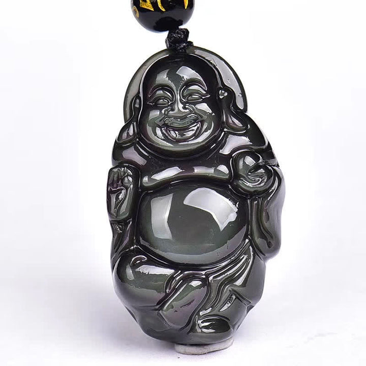 Halskettenanhänger mit natürlichem Regenbogen-Obsidian, lachender Buddha, innerer Frieden - image 14