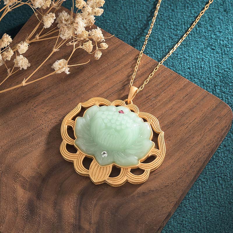 Natürlicher Jade-Lotus-Harmonie-Halskettenanhänger - image 2