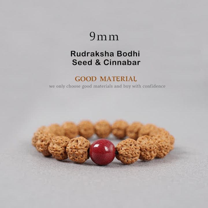 Buddha Stones Tibet Rudraksha Bodhi Seed Dzi Bead Bernstein Türkis Reichtum Armband - 9 mm - Rudraksha Bodhi-Samen und Zinnober - image 11