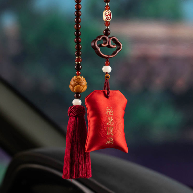 Buddha Stones, tibetisches kleines Blatt, rotes Sandelholz, Lotus, Zinnober, Beutel, Schutzquaste, Auto-Hängedekoration
