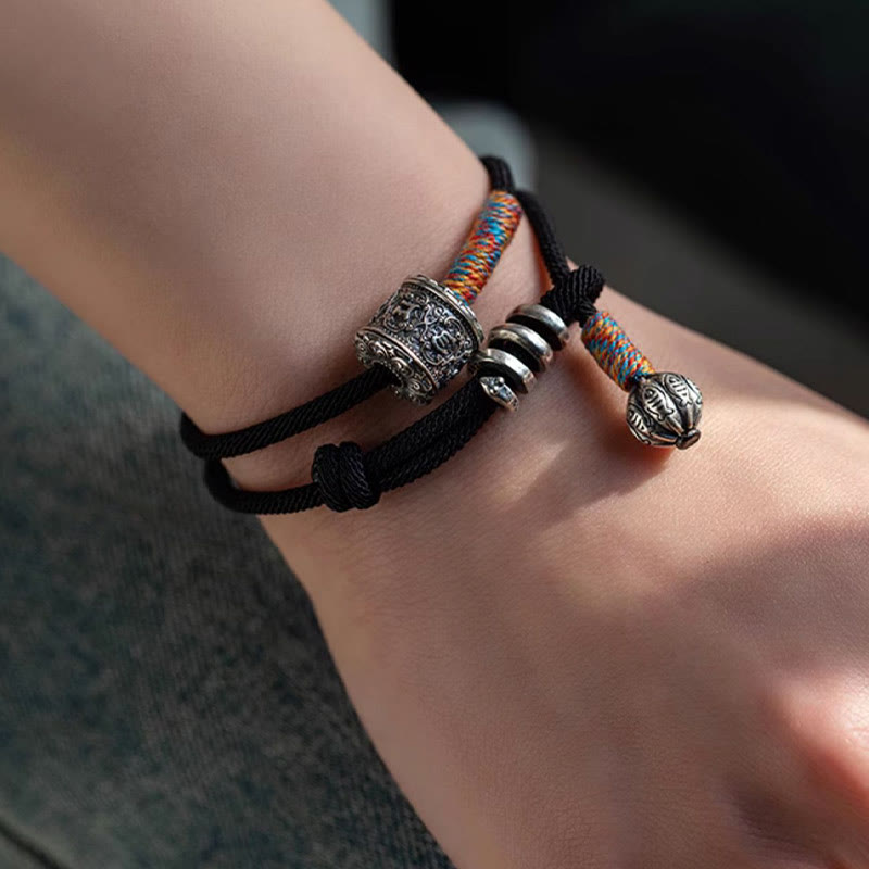 Buddha Stones, tibetisches Om Mani Padme Hum, geschnitztes Amulett, doppelt gewickeltes Armband