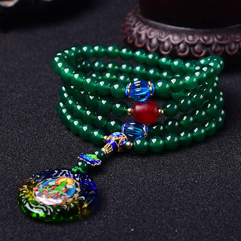 108 Mala-Perlen, natürlicher grüner Achat, Bodhisattva, grüne Tara-Manifestation, Charm-Armband