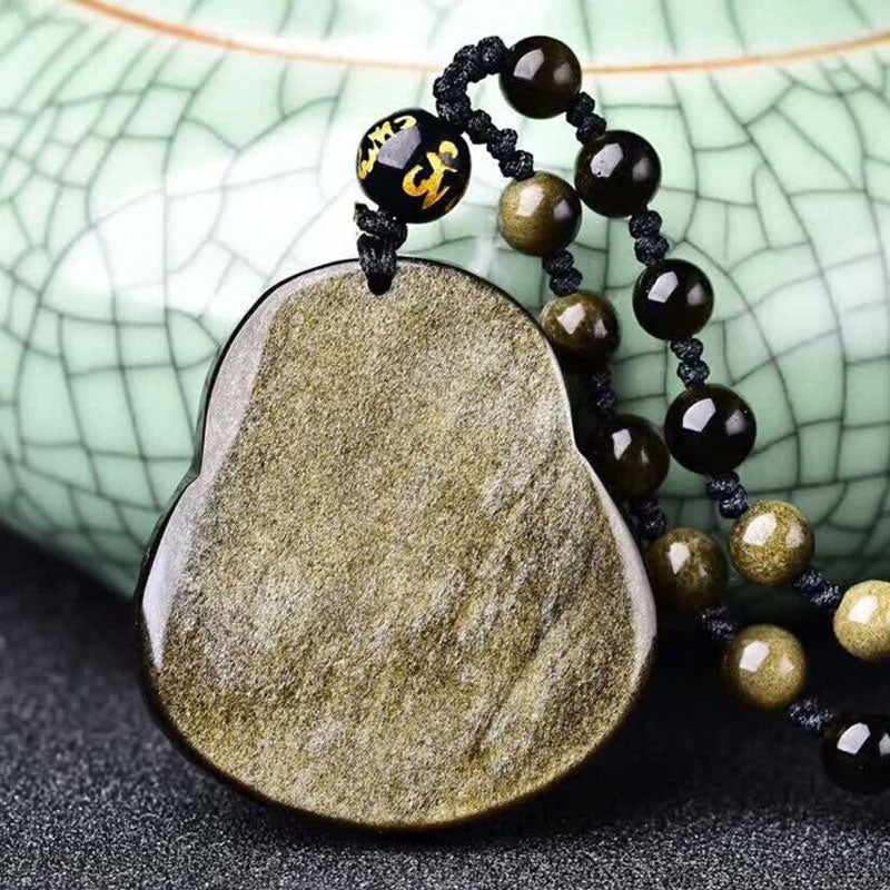 Buddha Stones Lachender Buddha Goldglanz-Obsidian-Reichtum-Halskettenanhänger - image 5