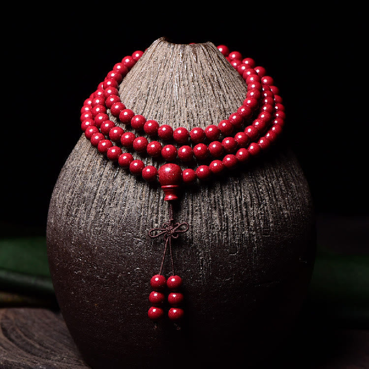 Buddha Stones 108 Mala Perlen Zinnober Om Mani Padme Hum Muster graviertes Segensarmband - image 18