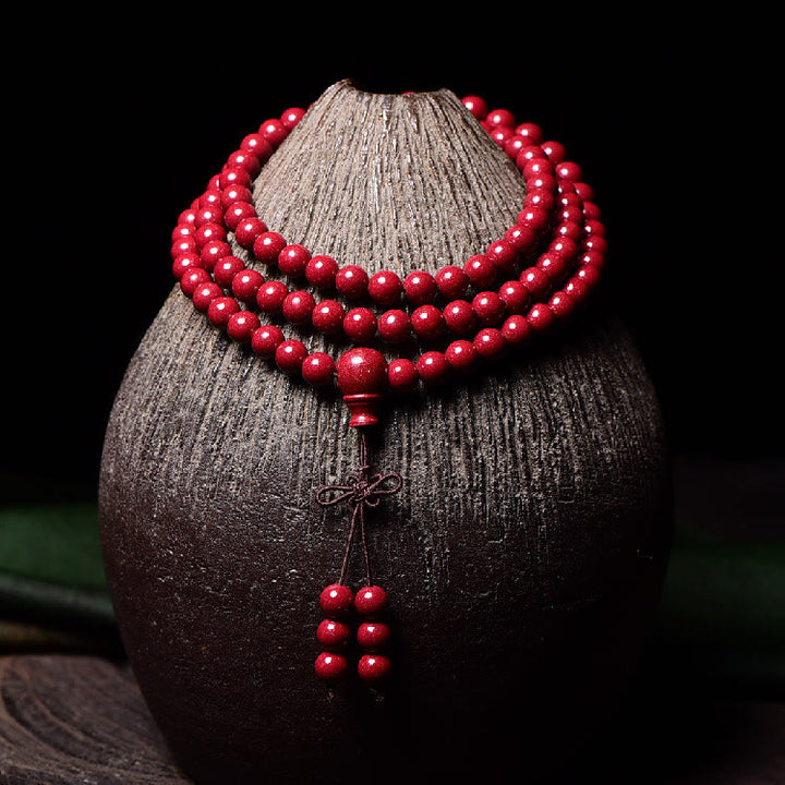 Buddha Stones 108 Mala Perlen Zinnober Om Mani Padme Hum Muster graviertes Segensarmband - image 18