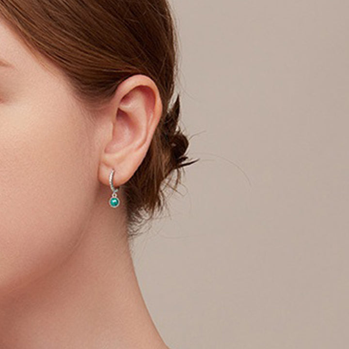 925 Sterling Silber Runde Malachit Anti-Angst-Tropfenohrringe - image 4