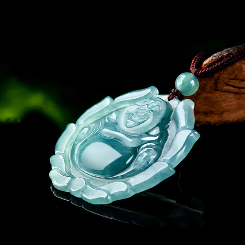 Buddha Stones, natürliche Jade, lachender Buddha, Lotus-Muster, Glücks-Halsketten-Anhänger - image 6