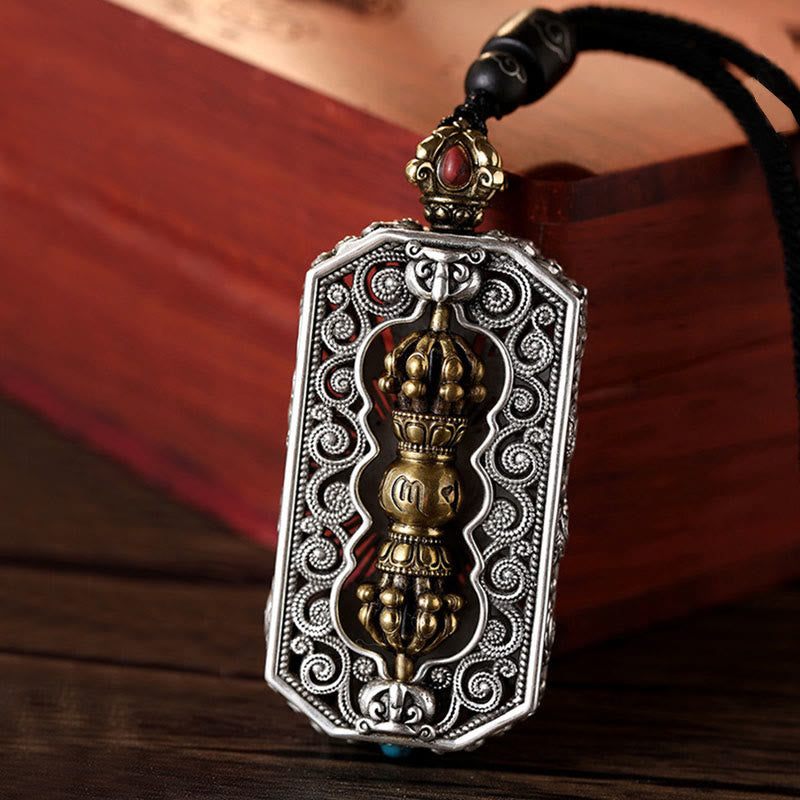 Buddha Stones, tibetischer Om Mani Padme Hum, geschnitzter Dorje Vajra, drehbares Lotusmuster, Reinheitsseil-Halskettenanhänger - Dorje Vajra &amp; Om Mani Padme Hum - image 0