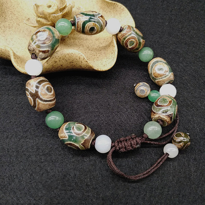 Buddha Stones Tibetisches Dreiäugiges Dzi-Perlen-Glücksschutz-Geflochtenes Armband