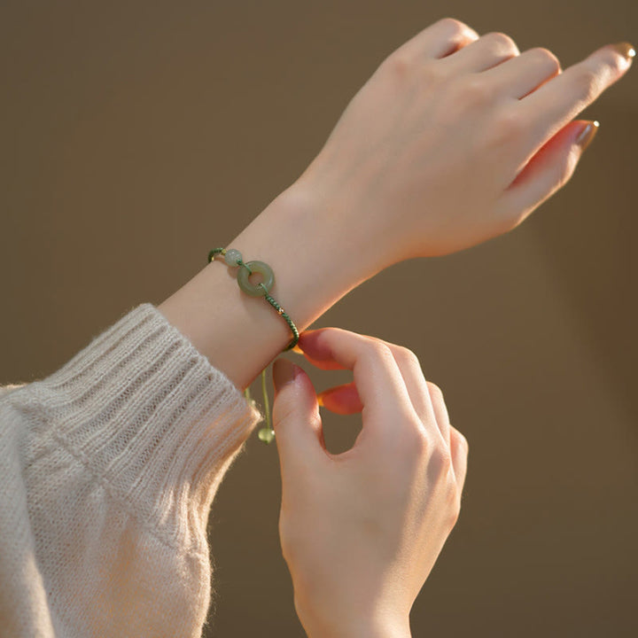 Buddha Stones Lotus Jade Friedensschnalle Perlen Glücksbringer Armband - image 9