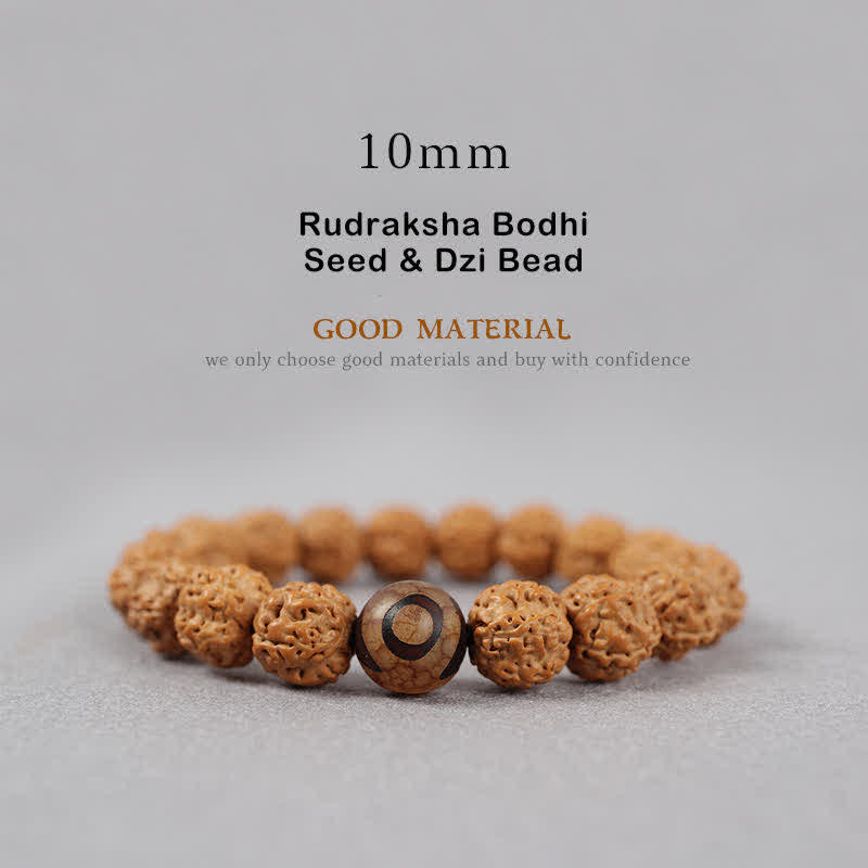 Buddha Stones Tibet Rudraksha Bodhi Seed Dzi Bead Bernstein Türkis Reichtum Armband - 10 mm - Rudraksha Bodhi-Samen und Dzi-Perle - image 12