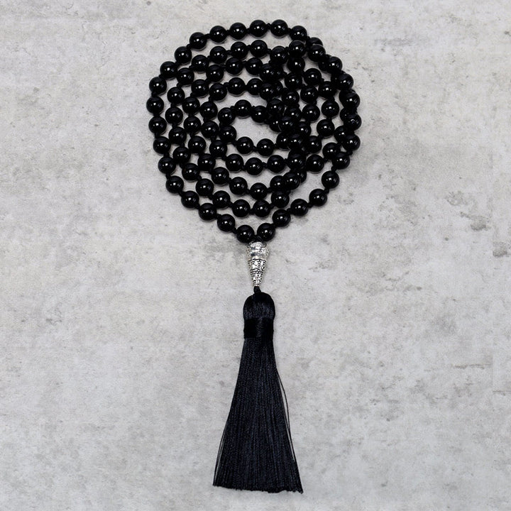 Buddha Stones 108 Mala Black Onyx Perlen Yoga Meditation Gebetsperlen Halskette