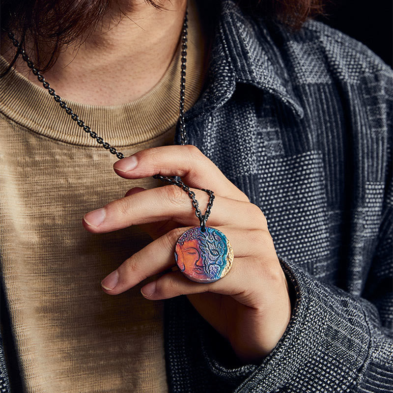 Buddha Stones 999 Sterling Silber 24K Gold Halb Dämon Halb Buddha Mitgefühl Halskette Anhänger - image 6