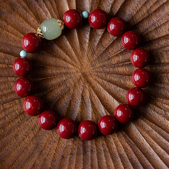 Armband mit Buddha Stonesn, Zinnober, grünem Aventurin, Glücksbringer