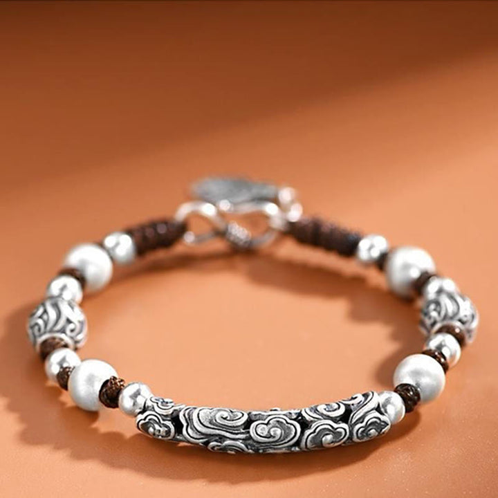 Buddha Stones Tibet Handgefertigtes Kupfer 999 Sterling Silber Glückswolken-Reichtum-Schnur-Armband