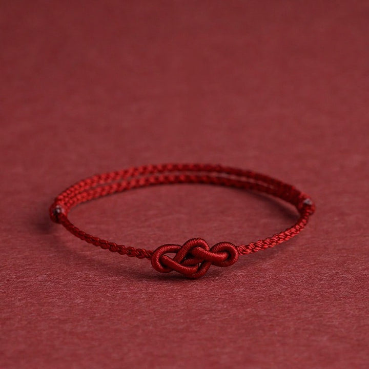 Buddha Stones Minimalistisches rotes Armband/Fußkettchen mit chinesischer Knotentechnik – Symbol für Wohlstand - Dunkelrotes Armband (Handgelenkumfang: 14–18 cm) - image 0