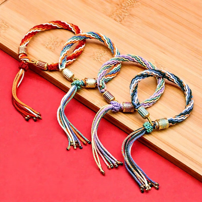 Buddha Stones Buntes Quasten-Seilarmband aus tibetischer Emaille. - image 0