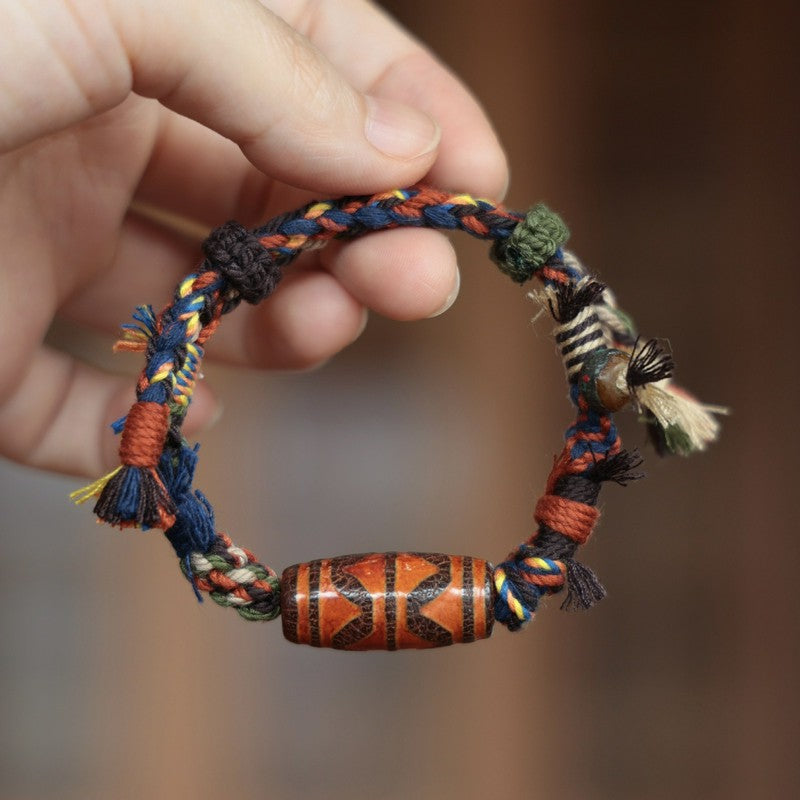 Buddha Stones Vintage Tibetisches Dzi-Perlen-Glücksseil-Armband - Doppeltiger Tigerzahn-Dzi-Perle (Handgelenkumfang: 15–18 cm) - image 0