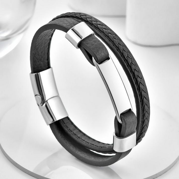Buddha Stones Geflochtenes Lederarmband mit doppelter Lage - Stahl - image 5